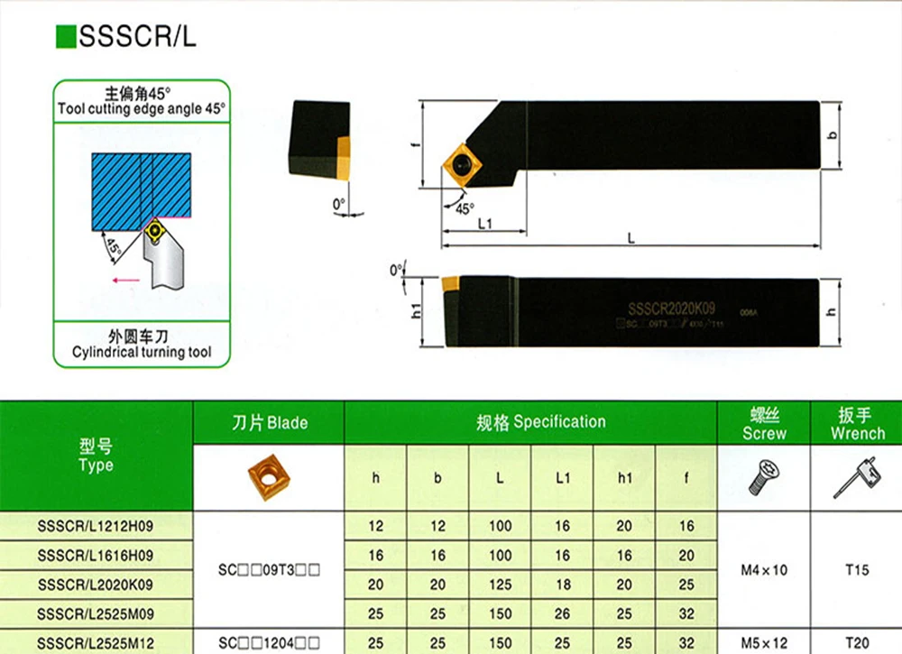 1PCS SSSCR1212H09 SSSCR1616H09 SSSCR2020K09 SSSCR2020K12 SSSCR2525M09 SSSCR2525M12 CNC Drehmaschine Externe Drehen Werkzeug Halter – Detail 1