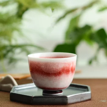 

35ml Red gradient Chinese Retro Handmade Random Texture Color Glaze High Temperature Firing Ceramic Teacup Porcelain teacup
