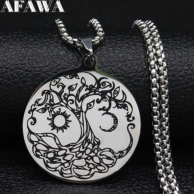 

2019 New Witchcraft Moom Star Tree of Life Stainless Steel Chain Necklace Women Silver Color Necklaces Jewelry colgante N19457