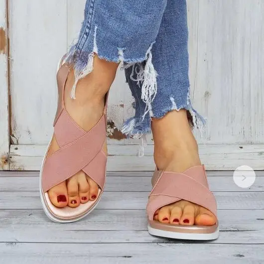 

2020 New Women Comfy Sole Slip on Sandals Elastic Textile Splicing Sandals Zandalias De Verano Mujer Gold Sliver Sandalias