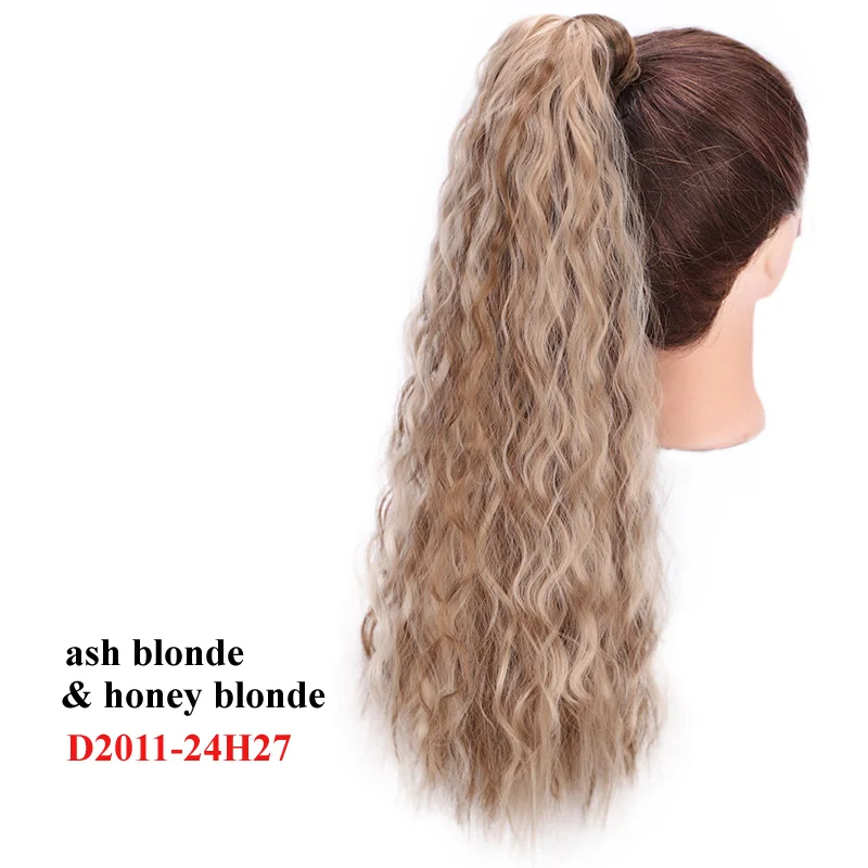 D2011-24H27 AISI BEAUTY Kinky Curly Ponytail Extension Synthetic Wrap Around Magic Paste Ponytail Corn Clip in Hair Extensions For Women - Цвет: D2011-24H27