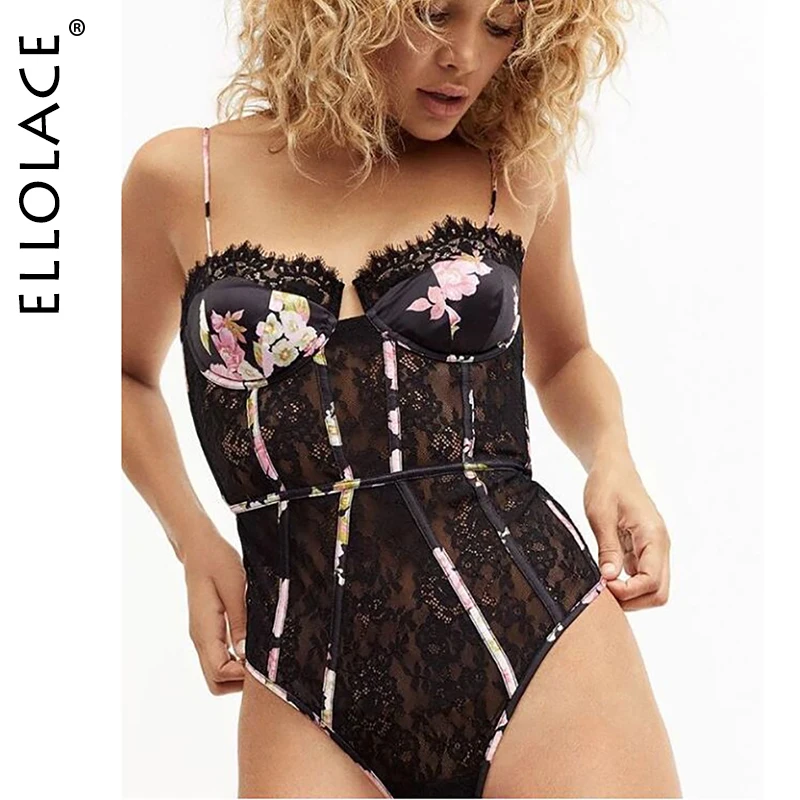 Ellolace Flower Lace Bodysuit Women Sleeveless Bodycon Overalls Sexy Fashion Rompers Feamle See Through Mesh Body Balck 2020 Ellolace Flower Lace Bodysuit Women Sleeveless Bodycon Overalls Sexy Fashion Rompers Feamle See Through Mesh Body Balck 2020