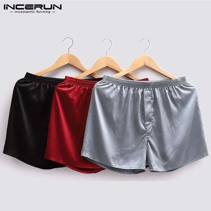 Male Shorts Sleepwear Pajamas Underpants Silk INCERUN Masculino Summer Comfortable Mens