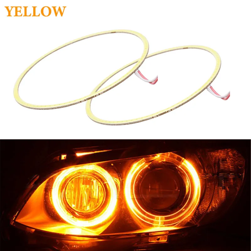 2 шт. автомобиль Ангельские глазки Led 60/70/80/90/100/110/120 мм COB Halo светодиодная кольцевая для E46 E60 головной светильник DRL Дневной светильник глаза ангела фары 12V - Цвет: Yellow