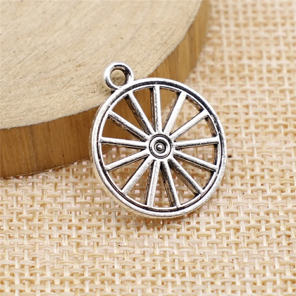 

25pcs 20x23mm antique silver Wagon wheel charms diy retro jewelry fit Earring keychain hair card pendant