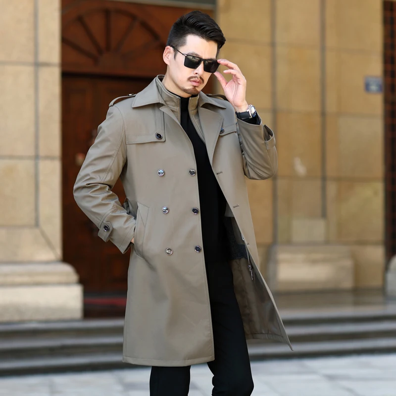 Два в одном Тренч Мужская брендовая одежда Высокое качество мужской s Тренч модная куртка-ветровка для мужчин X-long пальто зима - Цвет: Khaki