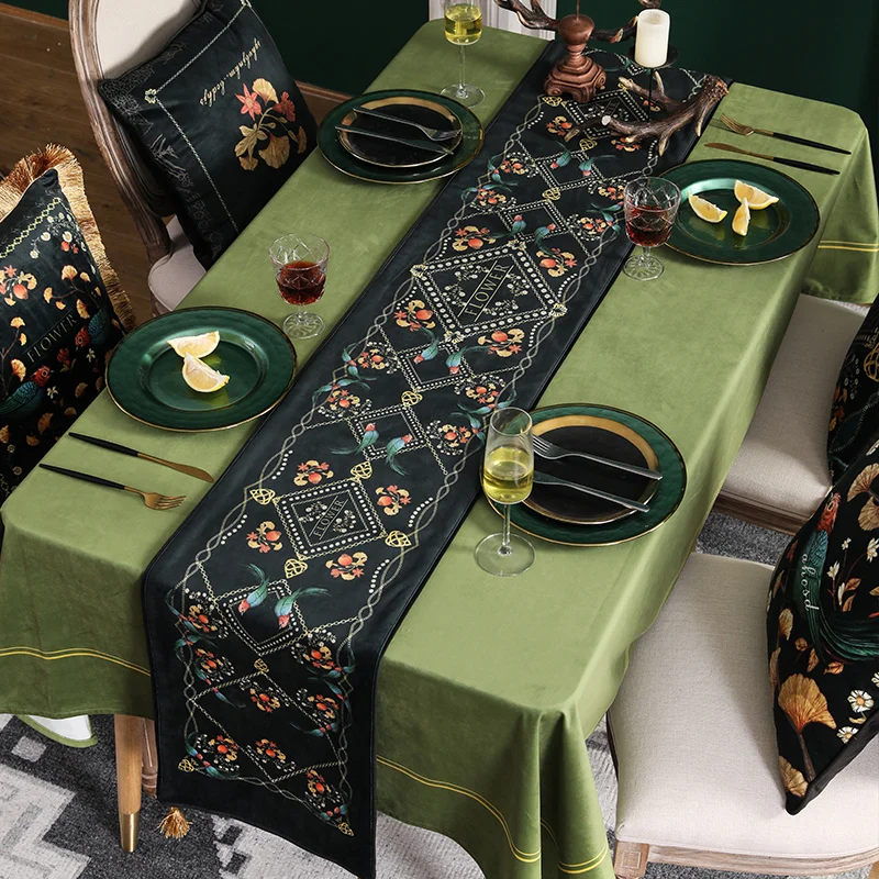 

Pomegranate Printed Velvet Tassel Table Runner Light Luxury Short Plush Table Runner Dust-proof Cabinet Cupboard Cover Cloth