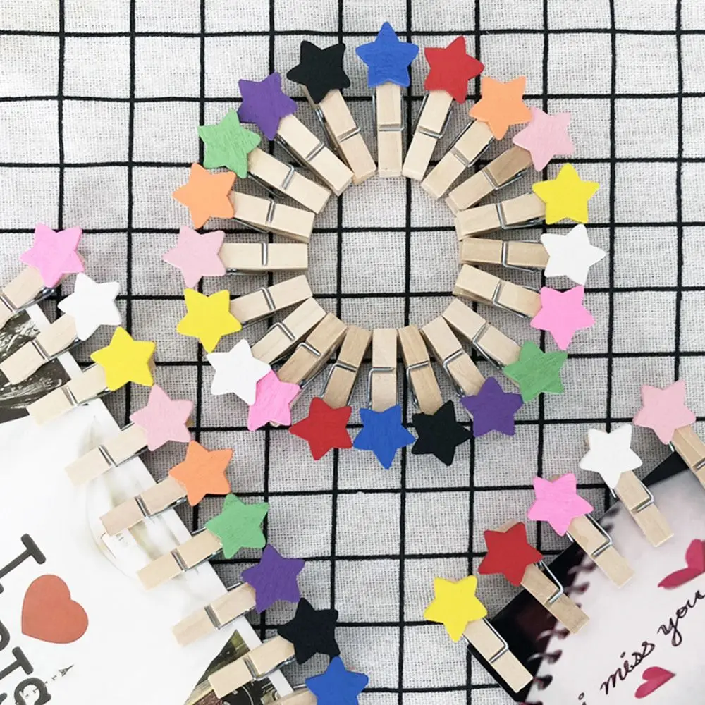 10PCS/PACK Mini Star Wooden Clothes Photo Paper Peg Pin Clothespin Craft Postcard Clips Home Wedding Decoration