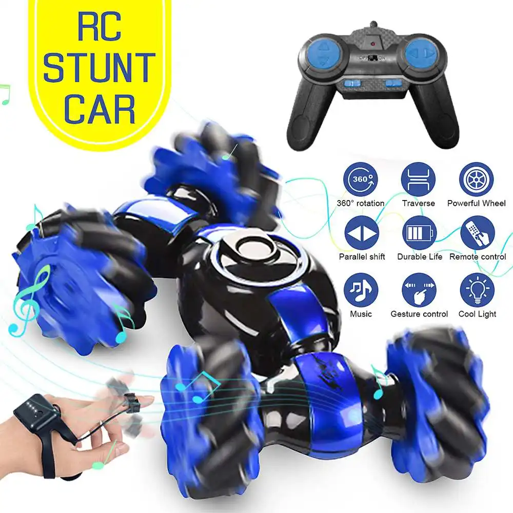 

60 Twisting RC Stunt Car Watch Control With Music and Ligh USB Charge Gesture Sensing Stunt Remote Control Car for Kids Boy