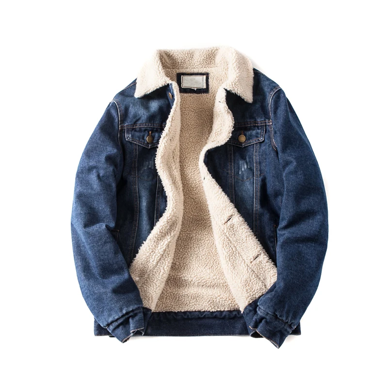 Jvzkass new lamb hair denim jacket couple models wash scratches denim clothing cotton clothing large size cotton coat Z339