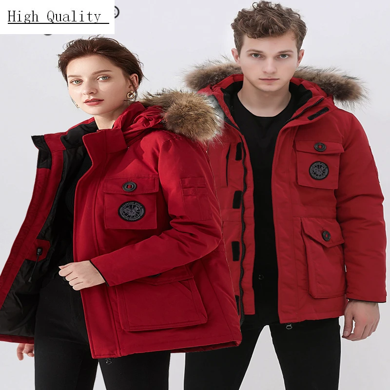 

Winter Down Jacket Men Warm Women's Down Jacket Real Raccoon Fur Hooded Clothes 2020 Women Duck Down Parka Hiver K-8958