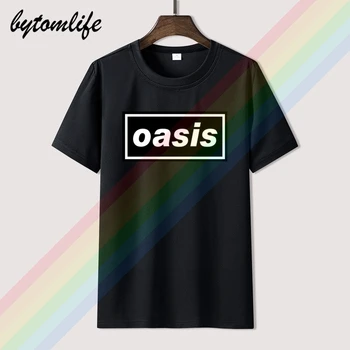 

2020 Oasis Logo Casual T Shirt Men's Summer Black 100% Cotton Short Sleeves O-Neck Tee Shirts Tops Tee Unisex