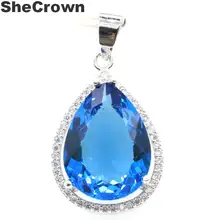 32x19 мм Романтический падение Форма Лондон Голубой топаз CZ женские свадебные серебряный кулон