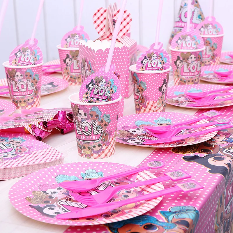 Original LOL Surprise Dolls Birthday Party Sets Party Decoration Supplies Holiday Cup Plate Spoon Cake Stand Activity Event Kids