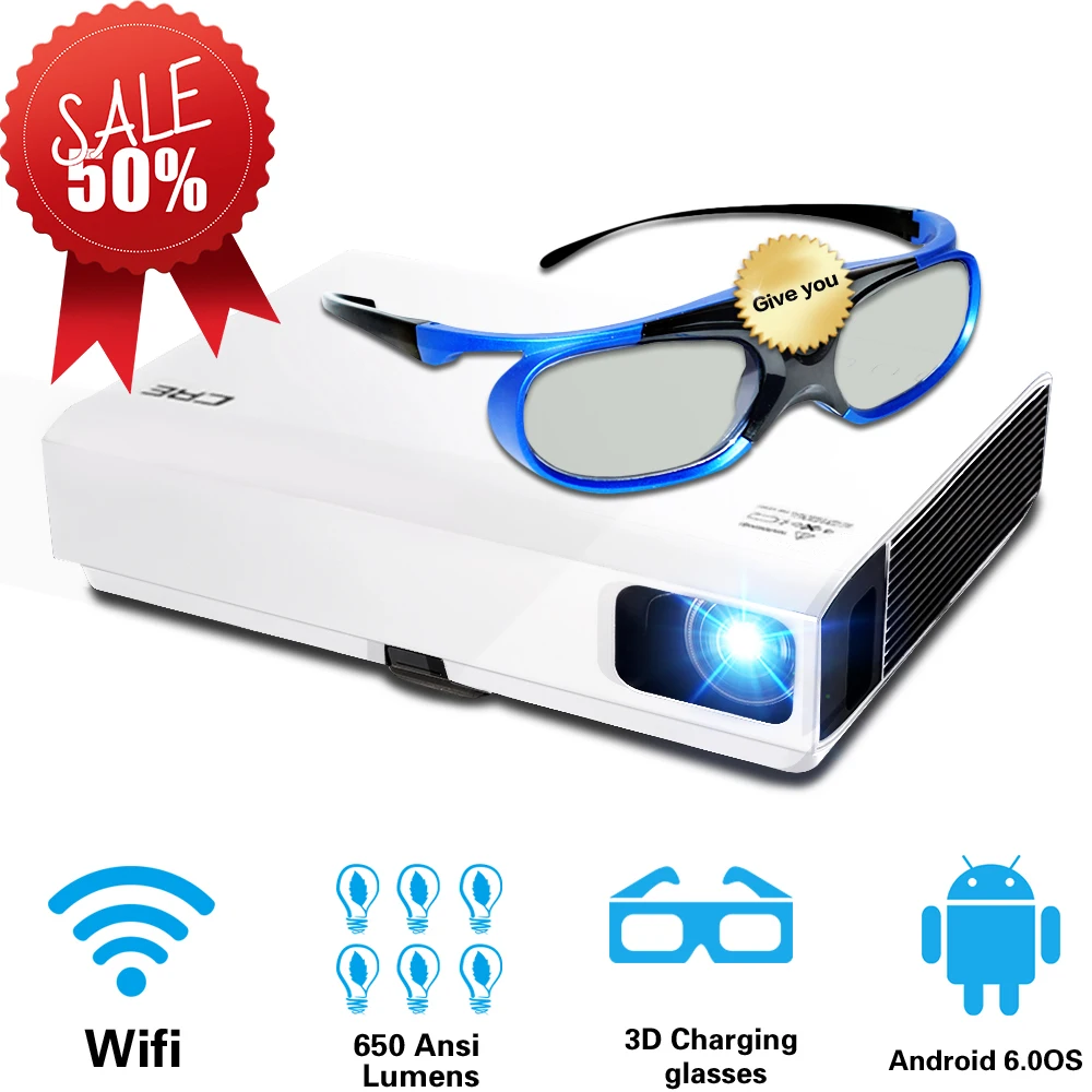 Проектор Лазерный CRENOVA для домашнего кинотеатра проектор 3D с поддержкой Wi Fi и