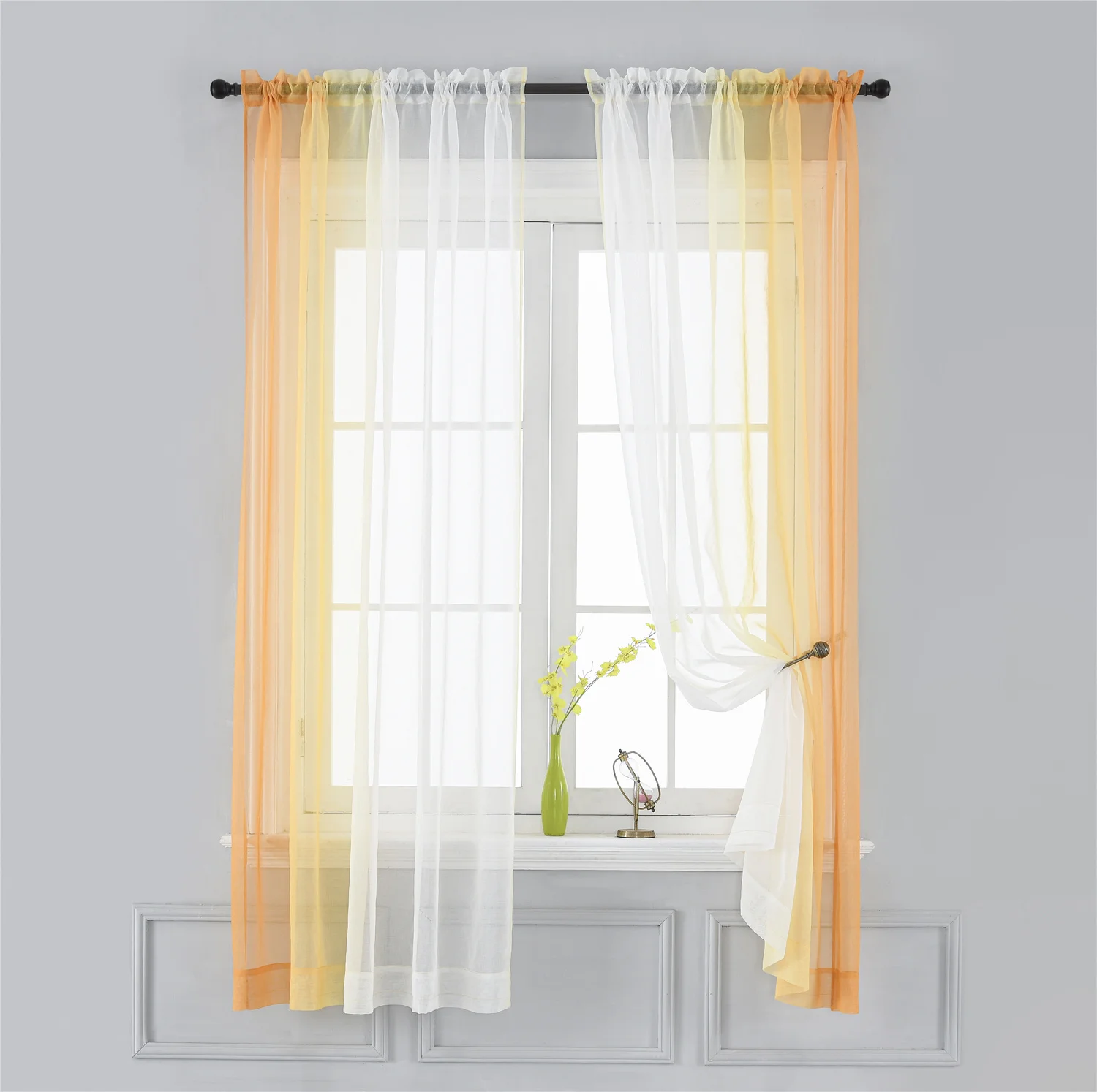 Gradient Sheer Curtains for Living Room Fashion Tulle 1 Piece Half Transparent Custom Made Blue Black White Window Screens Cheap 3