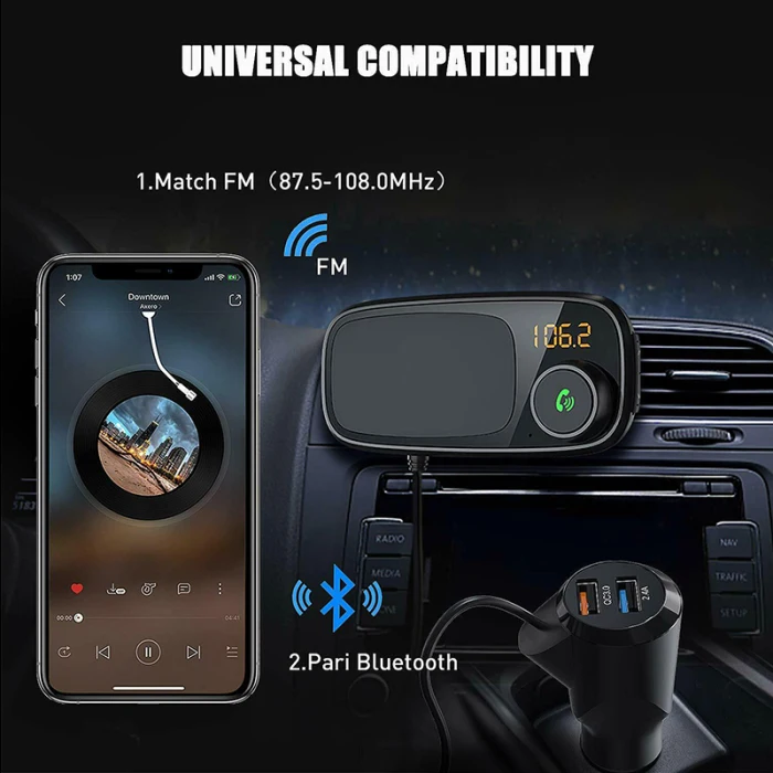 Автомобильный Bluetooth fm-передатчик с магнитным держателем для телефона QC 3,0 зарядка MP3 музыкальный плеер и