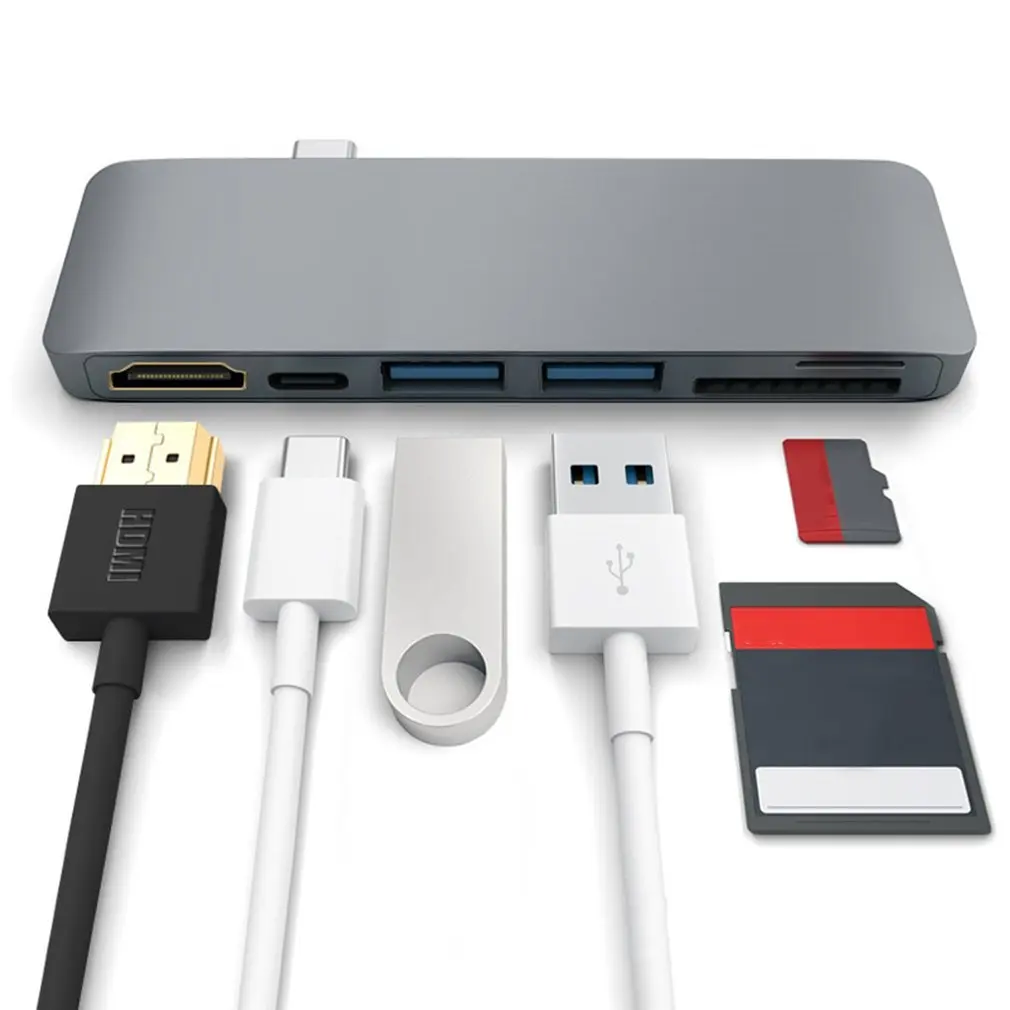 High-performance Ultra-Slim Portable Type-C to HDMI Hub PD-Power with Secure Digital / TF Card Reader for Macbook Laptop