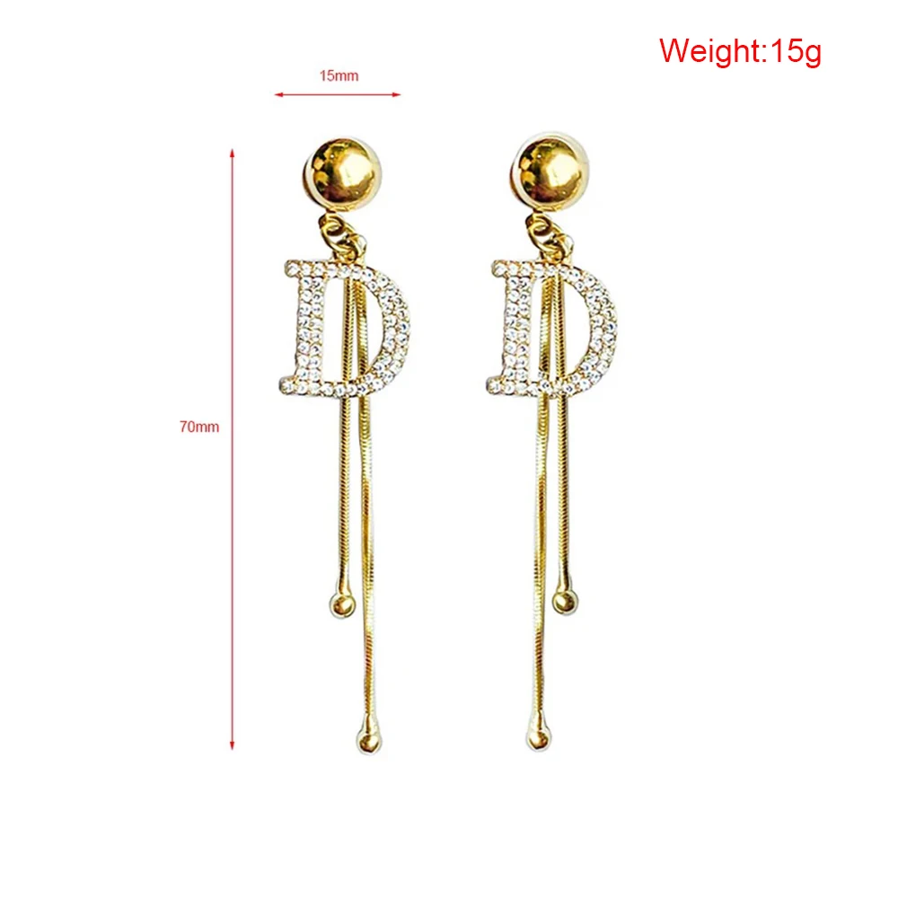 Luxury Brand Long Tassel Drop Earrings for Women D Letter Crystal Snake Chain Fashion Jewelry No Minimum Order drop earrings,dangle earrings,crystal earrings,crystal tassel earrings