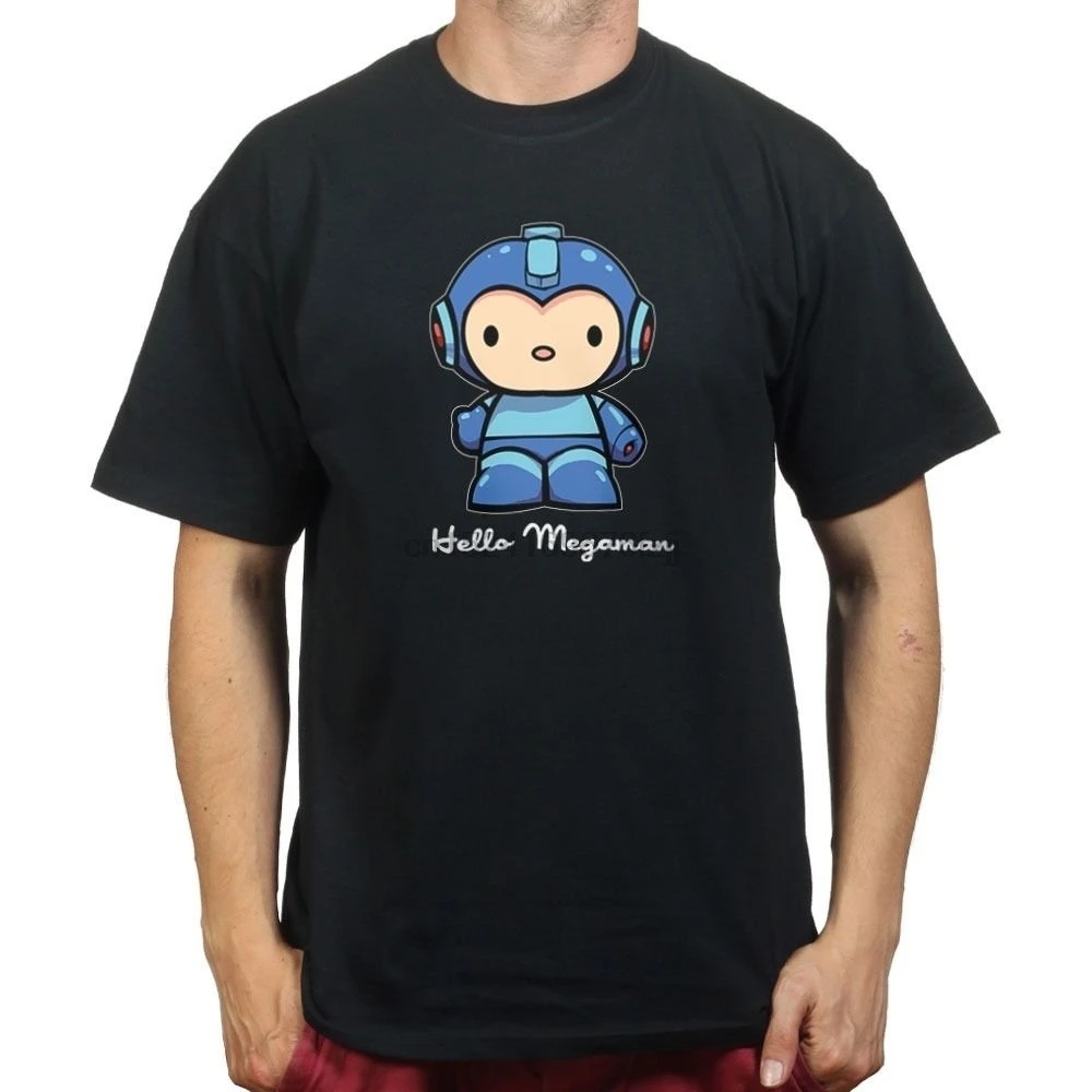 Hello Megaman kitty Игровая футболка из 100% хлопка для мужчин | Мужская одежда