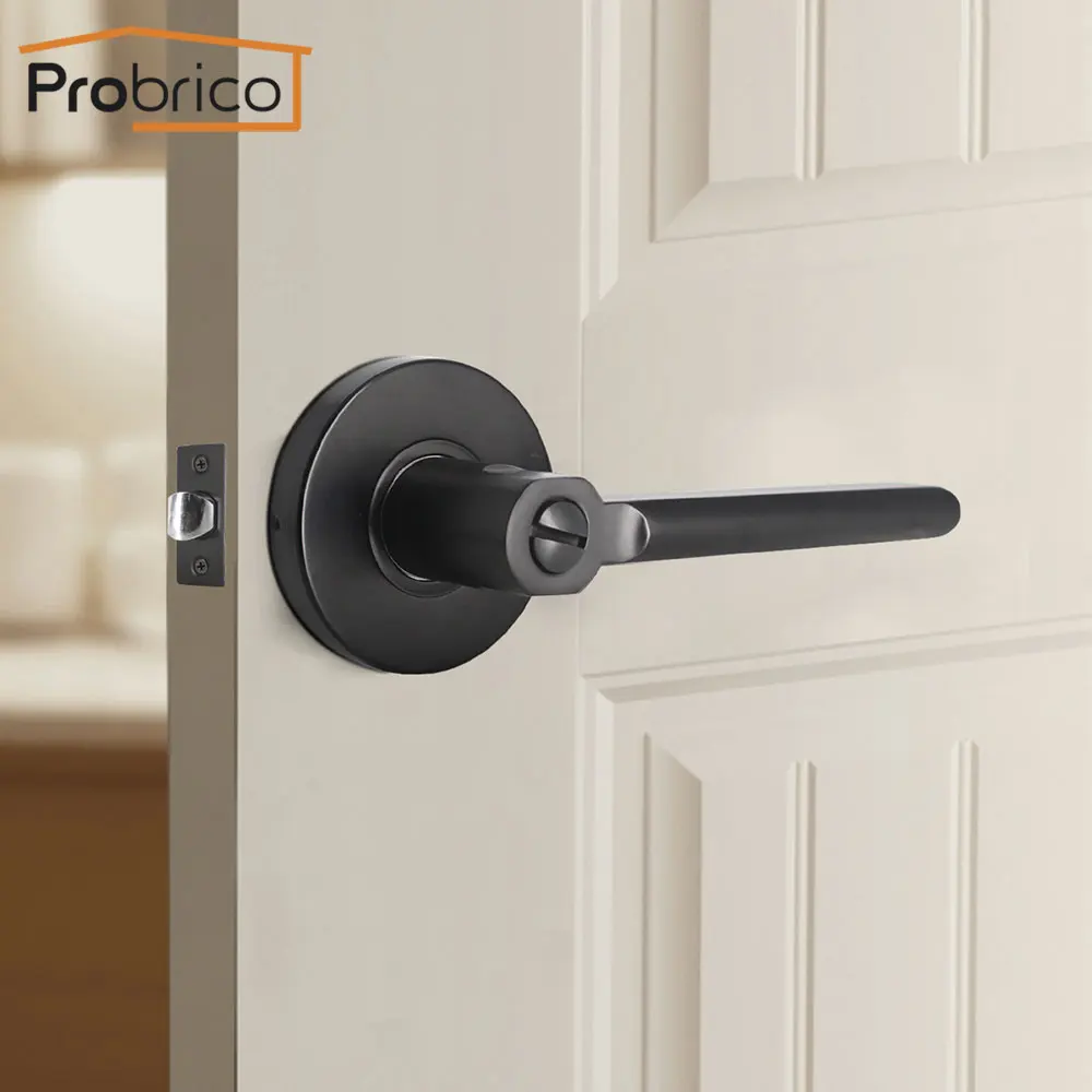 Interior Room Door Knob Levers Privacy Lock Set Keyless for Bathroom in Black 