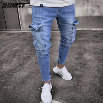 

E-BAIHUI Men's Distressed Skinny Jeans Men Designer Mens Slim Rock Revival jeans Straight Hip Hop Men's streetwear Jeans LF806