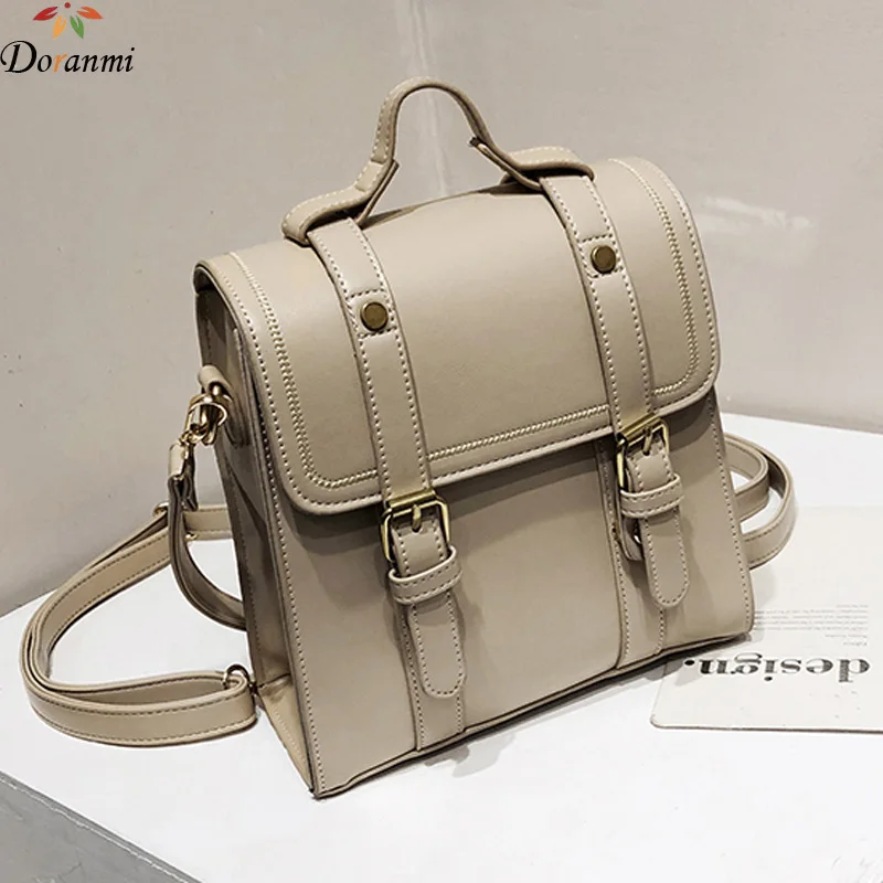 

DORANMI Thread Buckle Schoolbag Women's Backpacks 2019 Fashion Leather Small Backpack Female Back Shoulder Bag Mochila DJB808