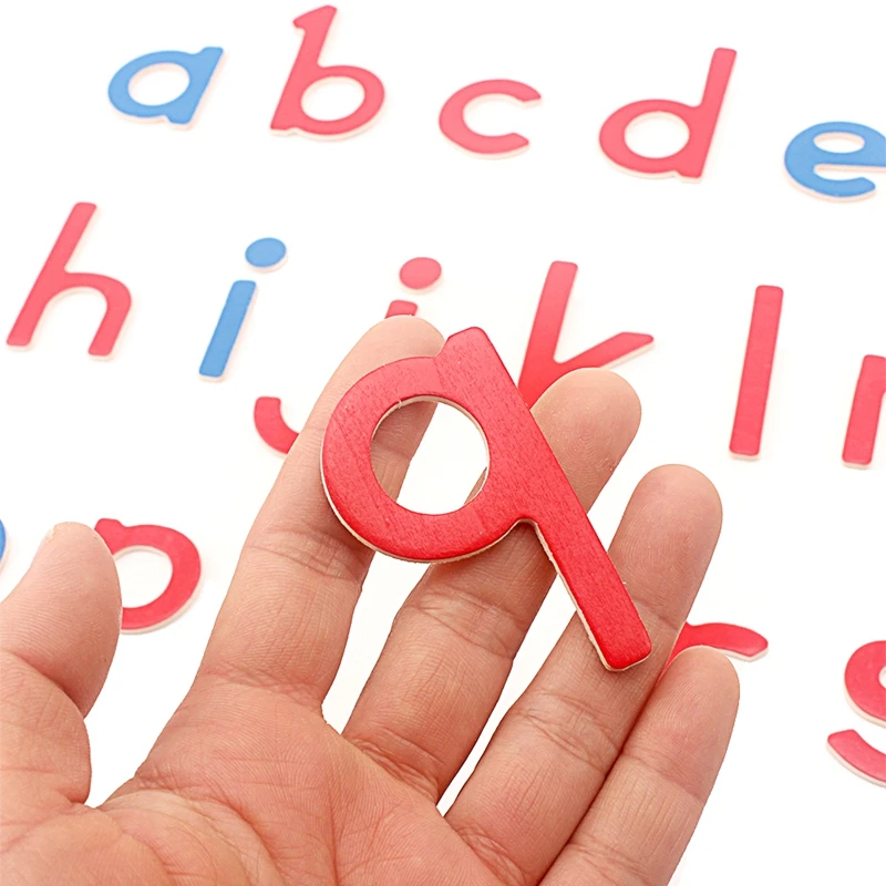 Montessori Wooden 26Pcs Red Blue Alphabets Vowel Consonants English Languages Learning Letters Alphabets Plywood Educational Toy 3