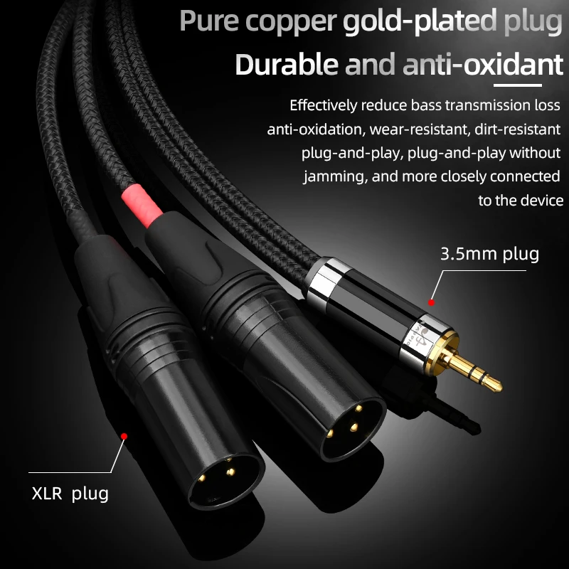 Fidelidade 3.5 mm Cabo Aux Estéreo de Alta Fidelidade 3.5 mm para 2xlr Áudio Cabo Aux Xlr Jack 3.5 para 6n Ofc Prata Chapeado Cabo Alta - Image 6