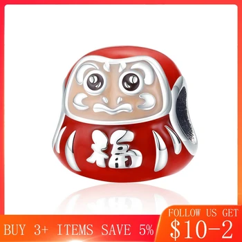 

CodeMonkey Hot Sale 100% 925 Sterling Silver Japan Daruma Red Enamel Beads fit Charms Women Bracelets Jewelry Making CMC1087
