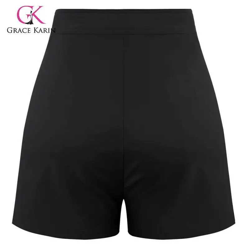 Grace Karin Модные женские шорты с высокой талией, короткие штаны, прямые штаны с карманами, шорты на молнии, Женские однотонные шорты