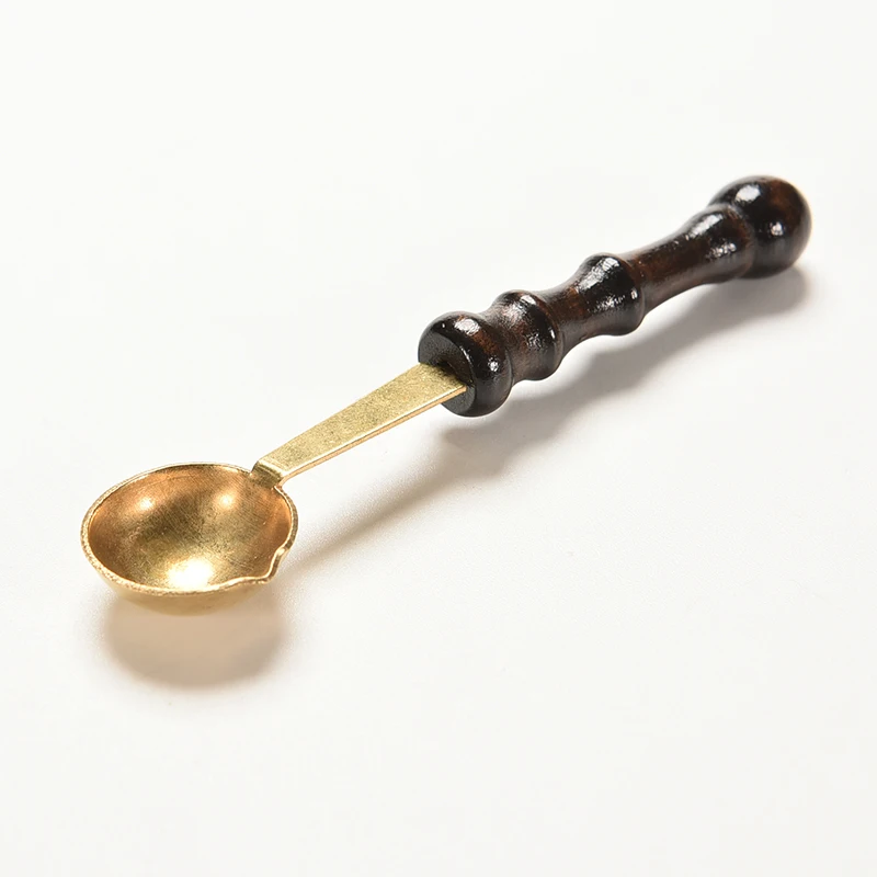 

1pcs melting wax seal spoon sealing wax spoon retro wooden handle brass fire lacquer spoon