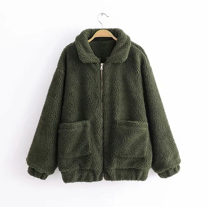 

Elegant Faux Fur Coat Women 2019 Autumn Winter Warm Soft Zipper Fur Jacket Female Plush Overcoat Pocket Casual Teddy Outwear