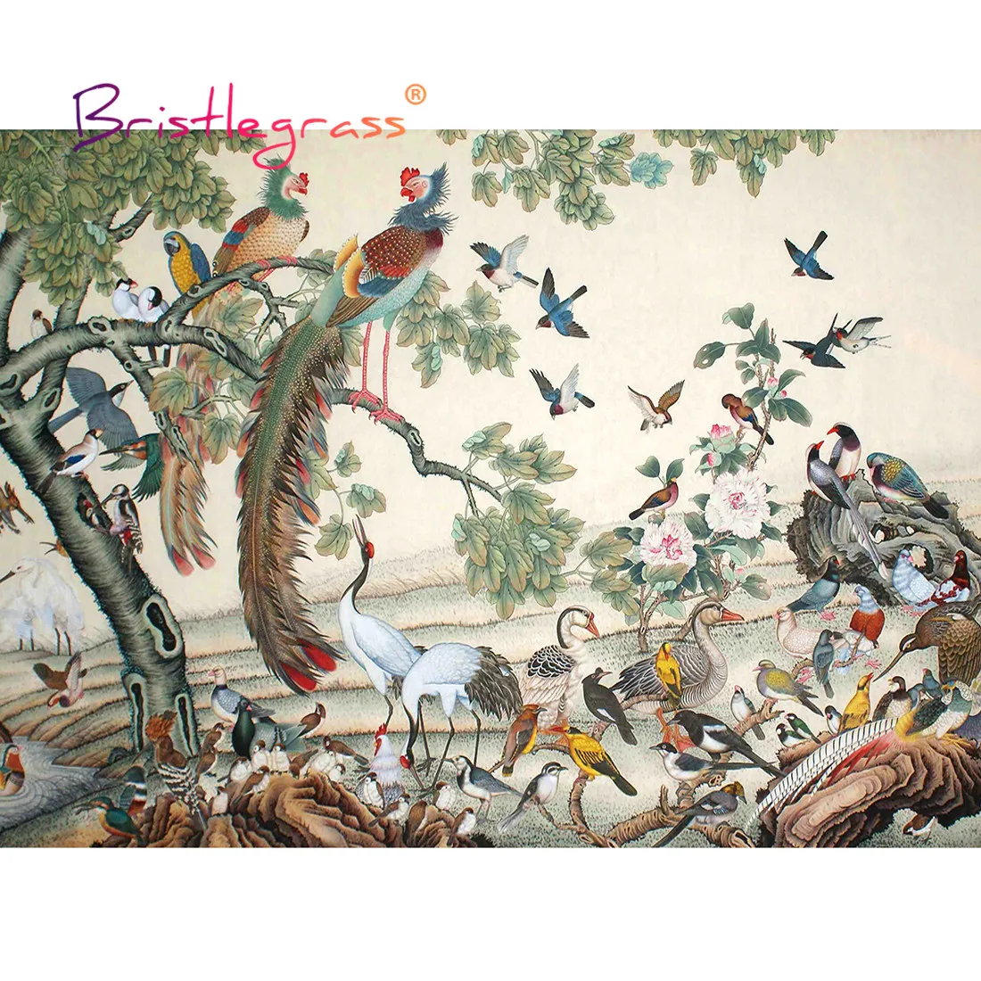 BRISTLEGRASS Wooden Jigsaw Puzzle 500 1000 Piece Bird Crane Peacock Chinese Painting Art Educational Toy Collectibles Home Decor fancy pretty peacock jigsaw puzzle baby wooden baby toy personalize puzzle