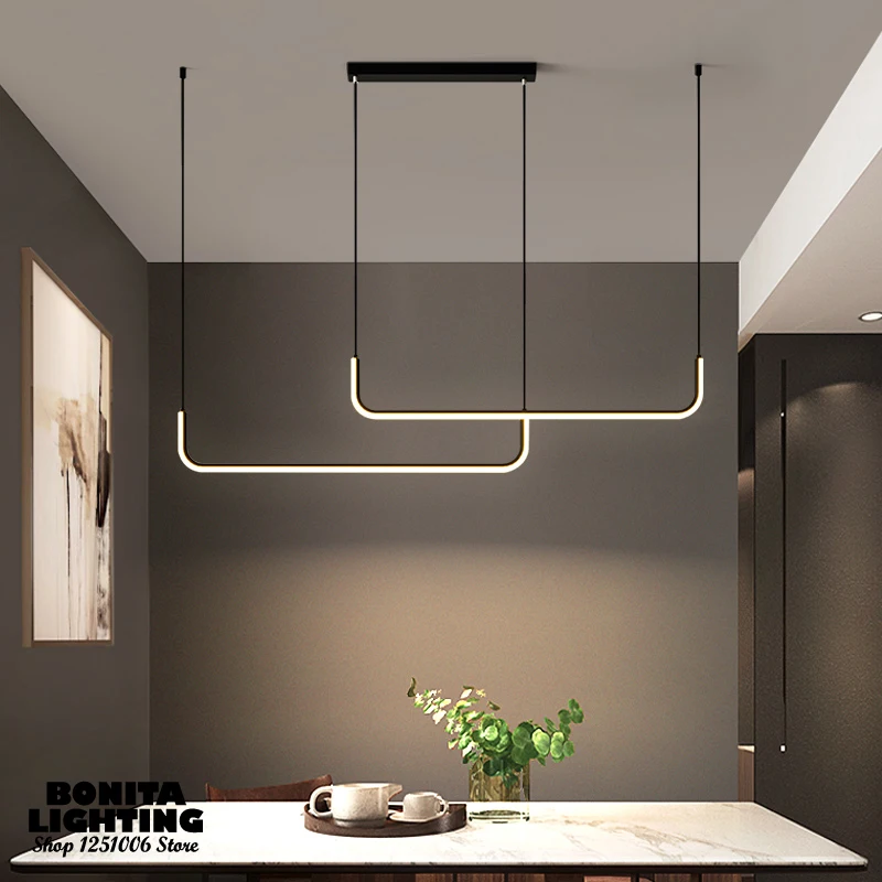 Minimalist Nordic post-modern design lamp pendant lighting Long strip LED combination droplight straight line cord pendant lamp