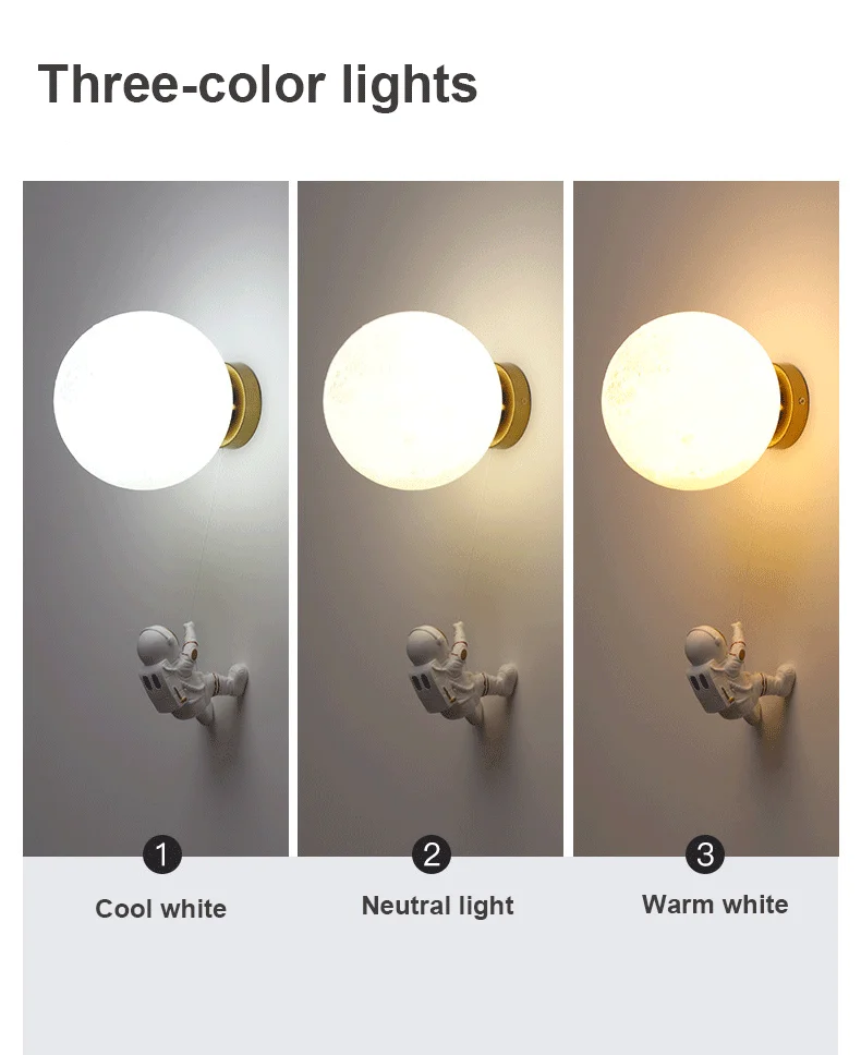 bedside wall lamps Moon Wall Lamp Creative Astronaut Lighting Children's Room Decoration Bedroom Bedside Boys And Girls Warm Background Sconces garden wall lights