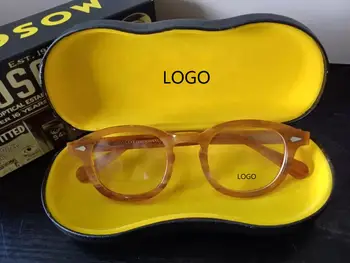 

Optical Glasses Frame men Johnny Depp Eyeglasses women Linen Acetate glasses Frame Transparent lens Vintage Top Quality box 082