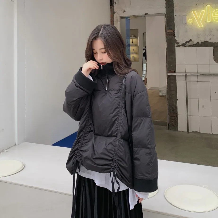 

Photo Shoot Main Push Simple Three-Color Handsome Stand Collar Pullover Pleated Drawstring Short-height down Coat Cotton-padded