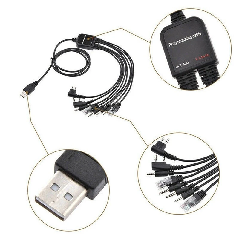 Practical Durable 8 In 1 USB Programming Cable For JIEKE Motorola HYT ICOM BAOFENG Walkie Talkie Parts Accessories