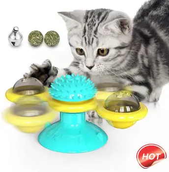 

Windmill Cat Toy Turntable Teasing Interactive Cat Toys Interactive With Catnip Cat Scratching Tickle Cat Oral Cleaning Supplies
