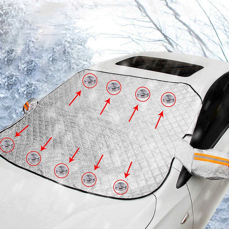 

Magnetic Car Snow Cover With Ears Reflective strip design front windshield Sun Shade Anti-frost winter snow-proof shade mat