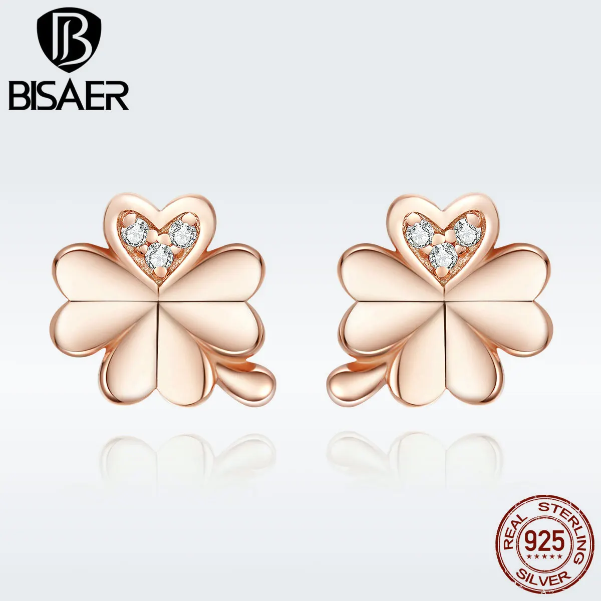 Серьги в виде клевера BISAER 925 пробы Серебряный кубический цирконий цветки