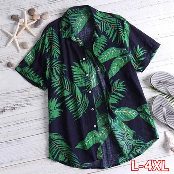 

2020 Seaside Shirts Tropical Shirts Floral Summer Men Tops Casual Hawaiian Shirt Short Sleeve Cotton Lapel Button Camisa Tee