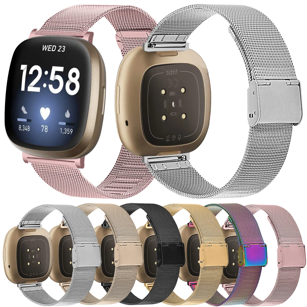 Миланский ремешок Correa для Fitbit Sense Mesh из нержавеющей стали браслета Versa 1 2 3 Lite