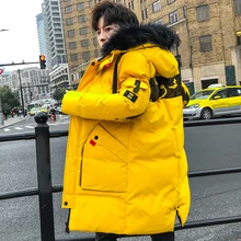 Мужская хлопковая зимняя новая Толстая модная куртка мужская длинная Повседневная однотонная хлопковая куртка с капюшоном мужская пуховая куртка