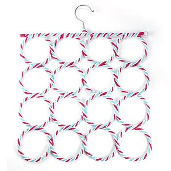 

2020 Multi-function Scarf Shawl Scarf Belt Tie Hanger Holder Organizer Storage 16 Ring Rope Slots hangers