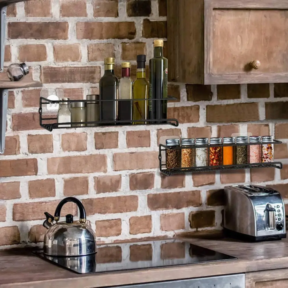 Wall Mount Spice Rack Organizer, 1/2 pcs Metal Hanging Racks Single Layer Seasoning Organizer Rack for Door, Cupboard, Pantry