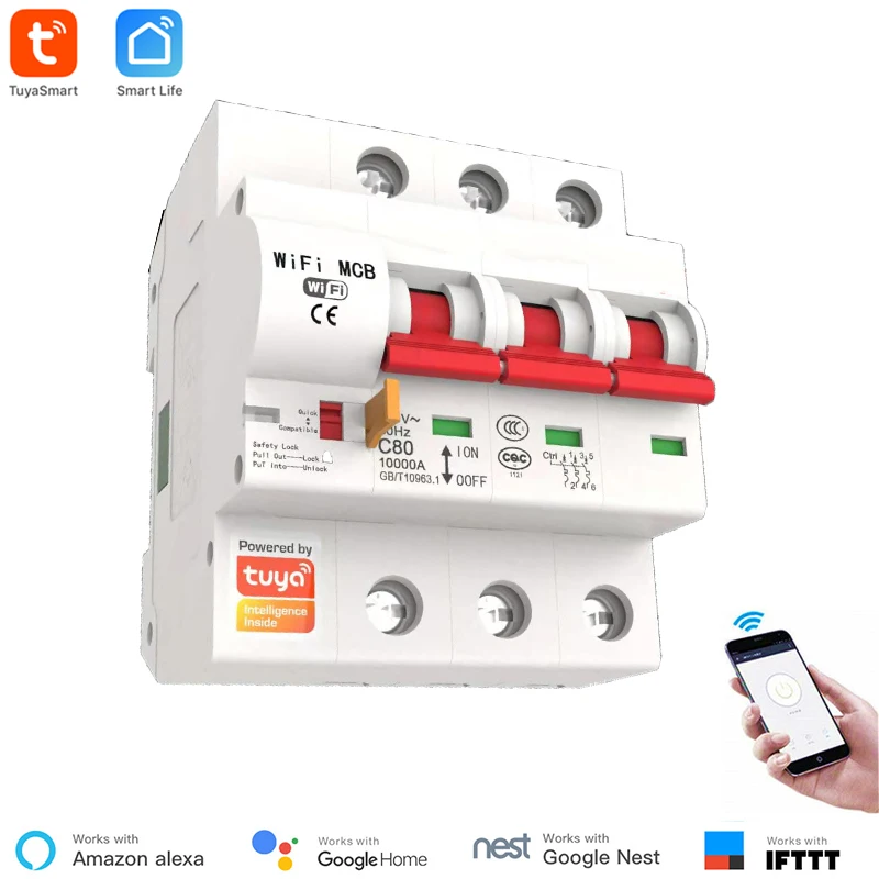 Timer Light Switch WiFi Circuit Breaker DIN Rail Smart Meter 1P 63A Remote Control By Tuya Timer Switches
