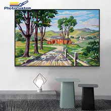 PhotoCustom Tree Painting By Numbers Scenery Wall Art Picture HandPainted DIY Kits For Adults Handpainted Gift Frame Artwork