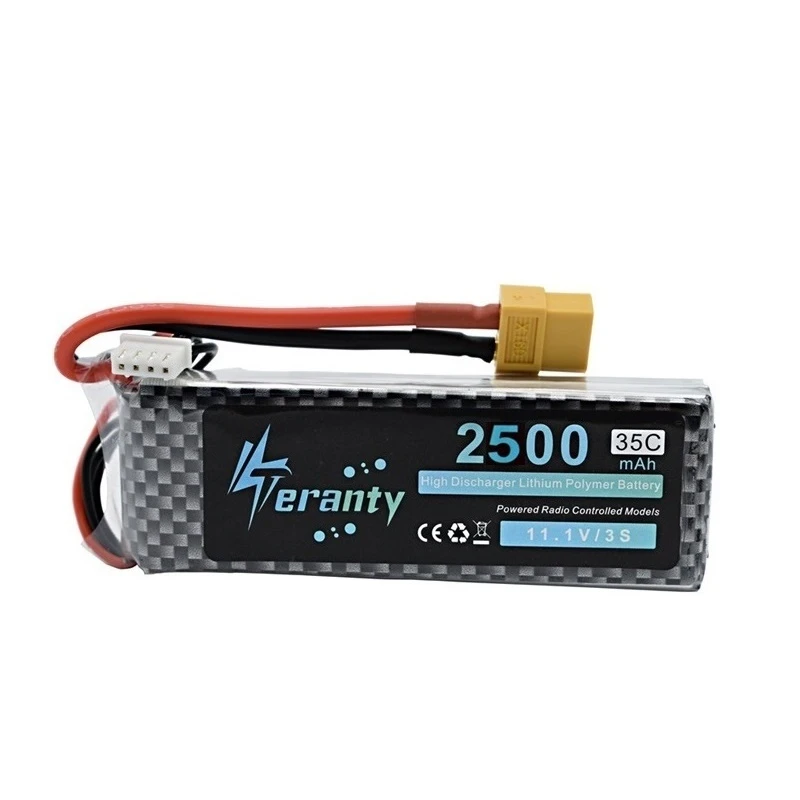 Teranty Мощность 11,1 V 2500mAh литий-полимерный Батарея для игрушечных моделей автомобилей лодки, вертолёт Запчасти 3s литий Батарея 11,1 В Радиоуправляемый Дрон Батарея комплект из 2 предметов
